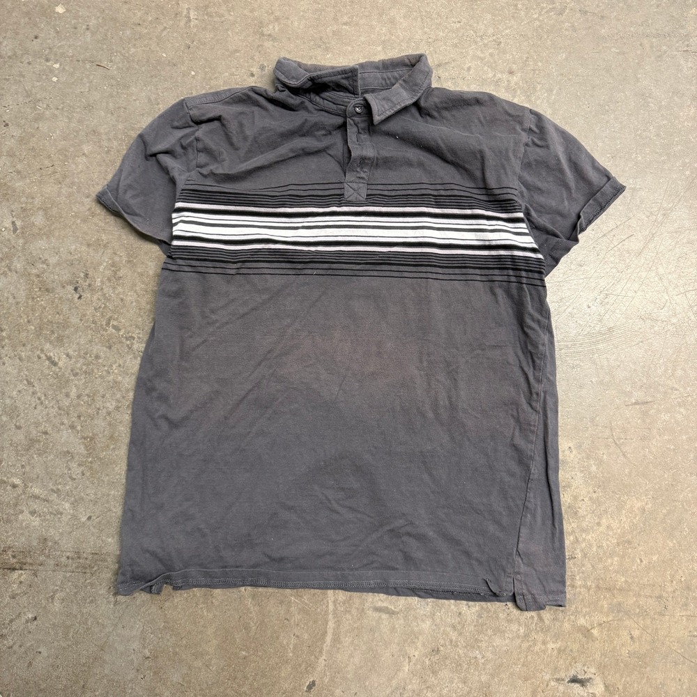 Hang Ten Mens Short Sleeve Polo Shirt Gray Striped California Classic RN147446
